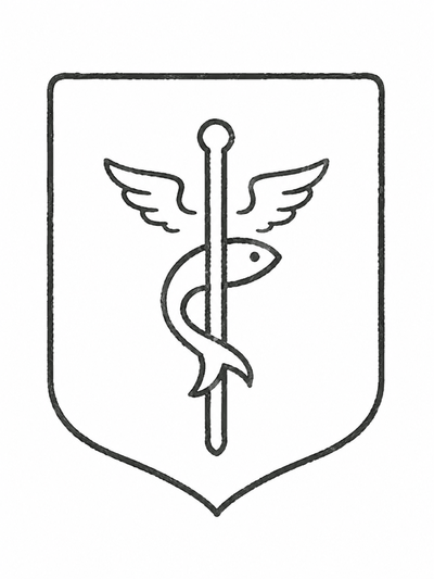 St Raphael's emblem — the winged staff and fish